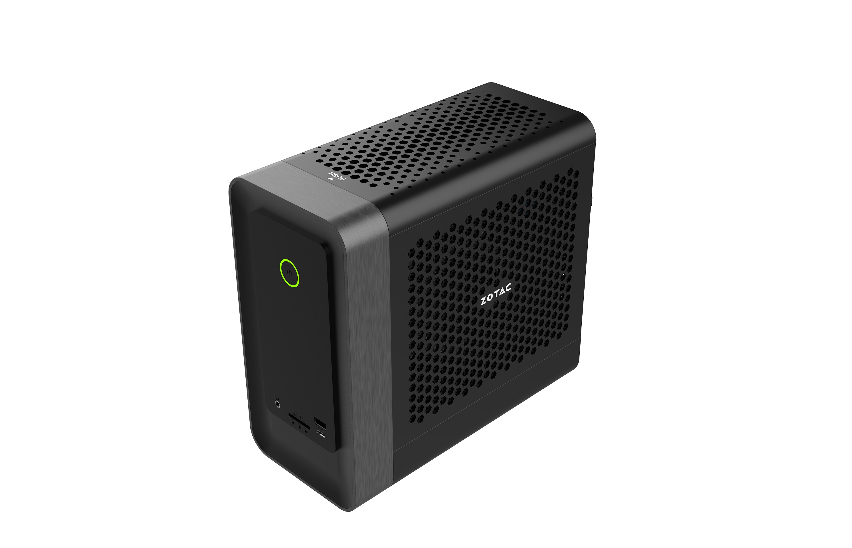 ZOTAC ZBOX MAGNUS ONE ER98N5070C ミニPC本体（前面3/4・ハニカムメッシュ天板）